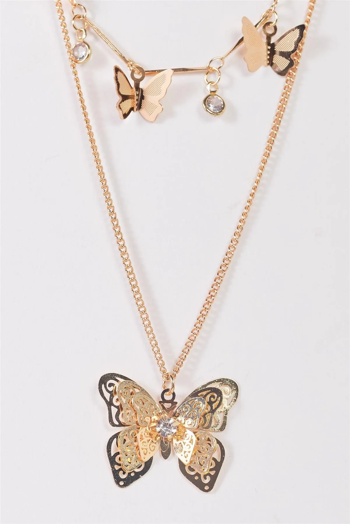 3D Butterflies Pendants Faux Crystals Necklace