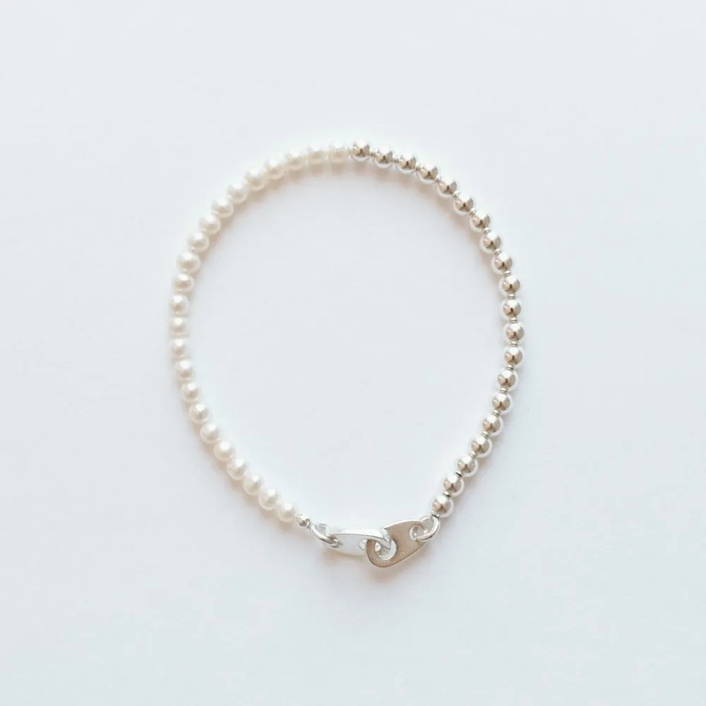 4mm Beaded Sterling Silver and Pearl Mini Brummel Bracelet