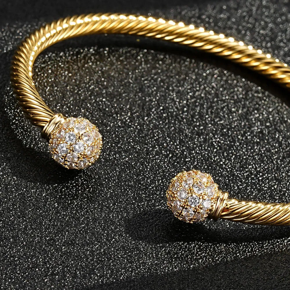 4mm Gold Ball Torque Bangle Bracelet Stones 7.5/8 Inch