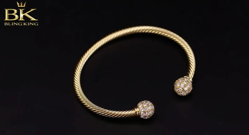 4mm Gold Ball Torque Bangle Bracelet Stones 7.5/8 Inch