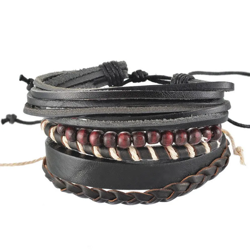 4pcs Braided Adjustable Leather Bracelet  Cuff  Women &  Men Casual Jewelry