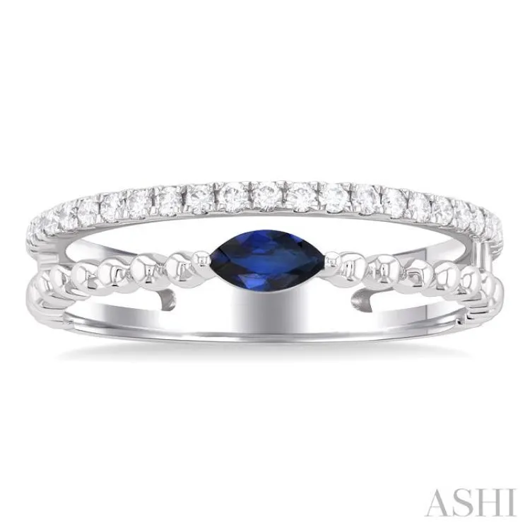 5X2.5MM Marquise Shape Sapphire and 1/5 ctw Single Cut Diamond Precious Split Twin Ring in 10K White Gold