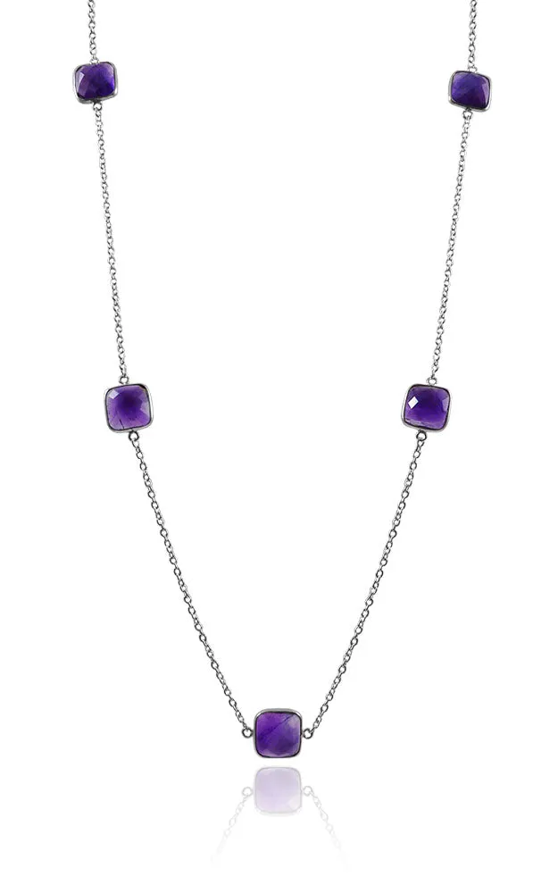 7 Square Stone Necklace Amethyst