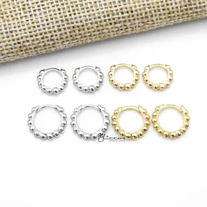 925 Sterling Silver Beaded One-Touch Huggie Hoop Earrings