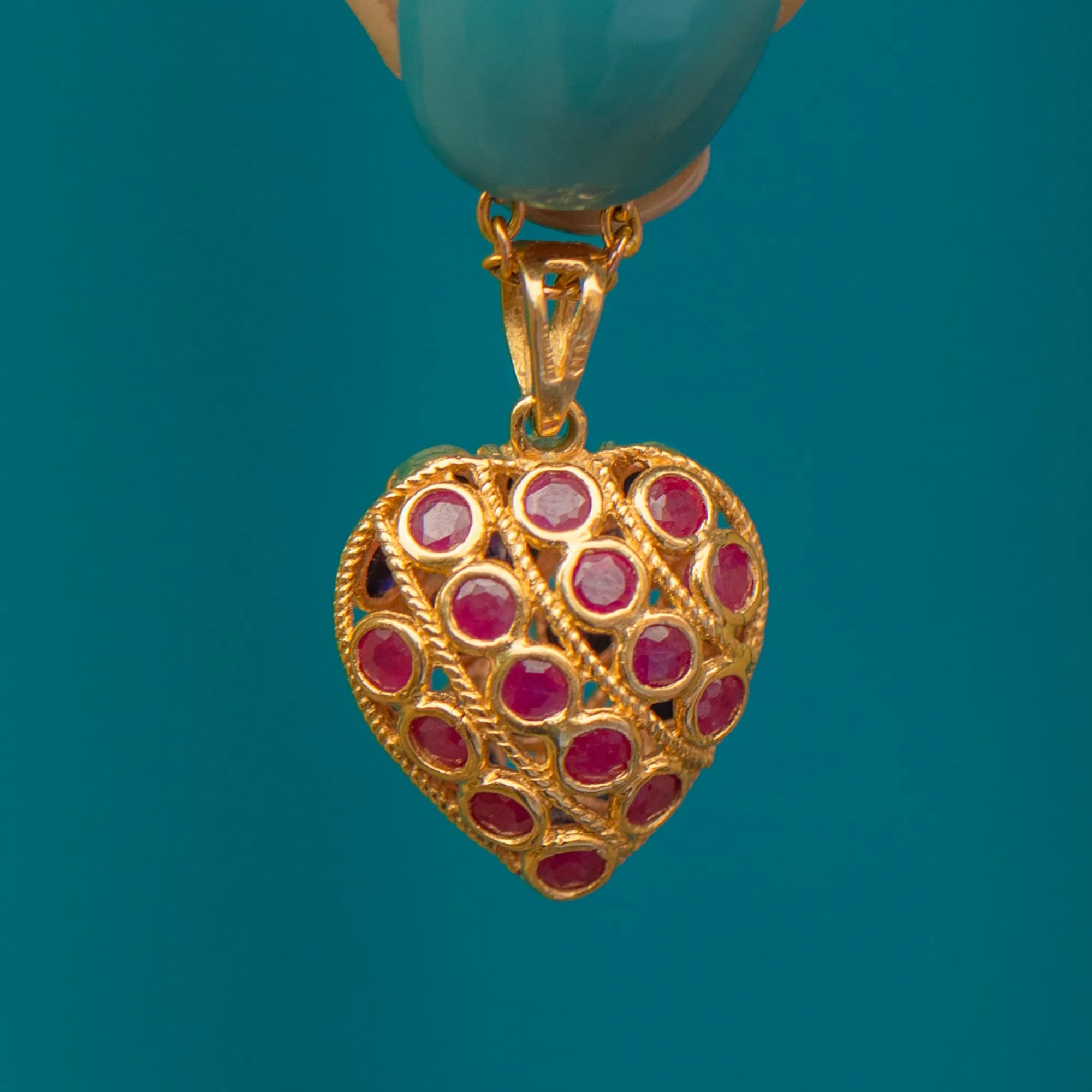 9ct Gold Ruby Sapphire Heart Pendant