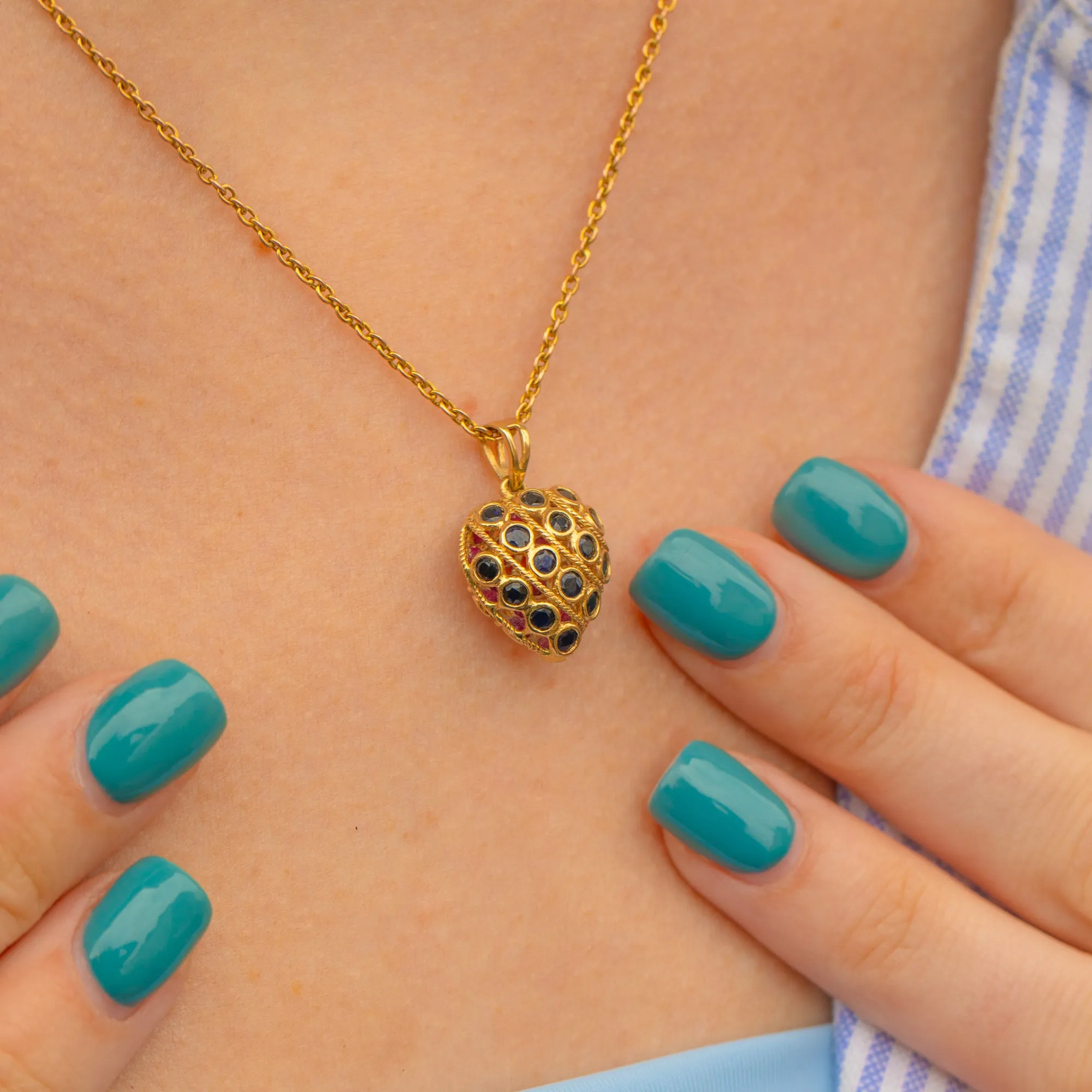 9ct Gold Ruby Sapphire Heart Pendant