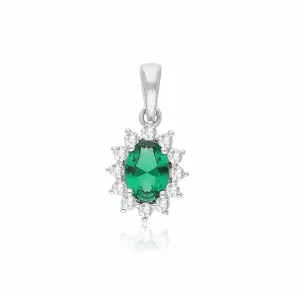 9K White Gold Emerald & Diamond Pendant