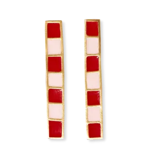 Adele Colorblock Enamel Bar Earrings Red/Blush