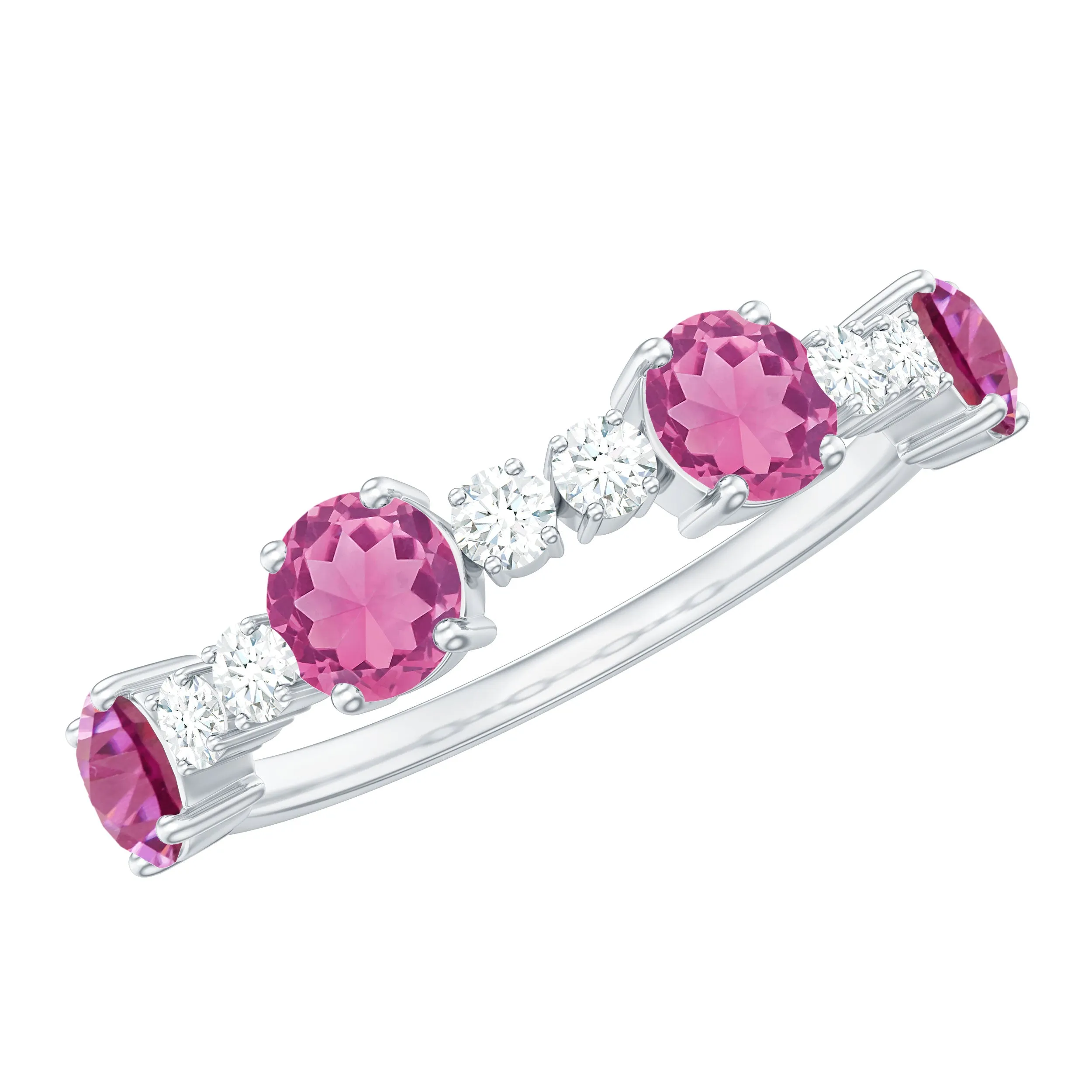 Alternate Semi Eternity Ring with Pink Tourmaline and Diamond