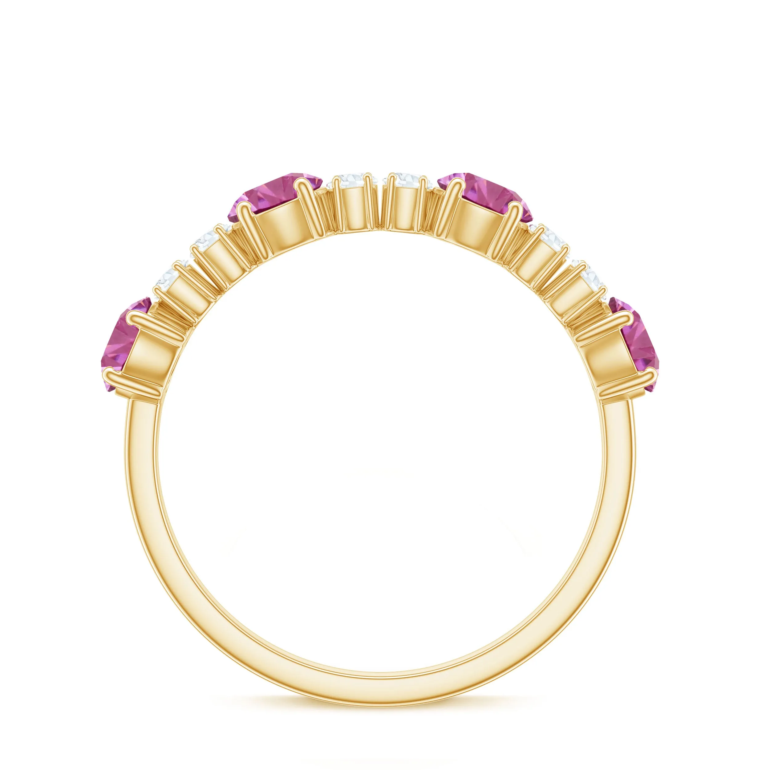 Alternate Semi Eternity Ring with Pink Tourmaline and Diamond