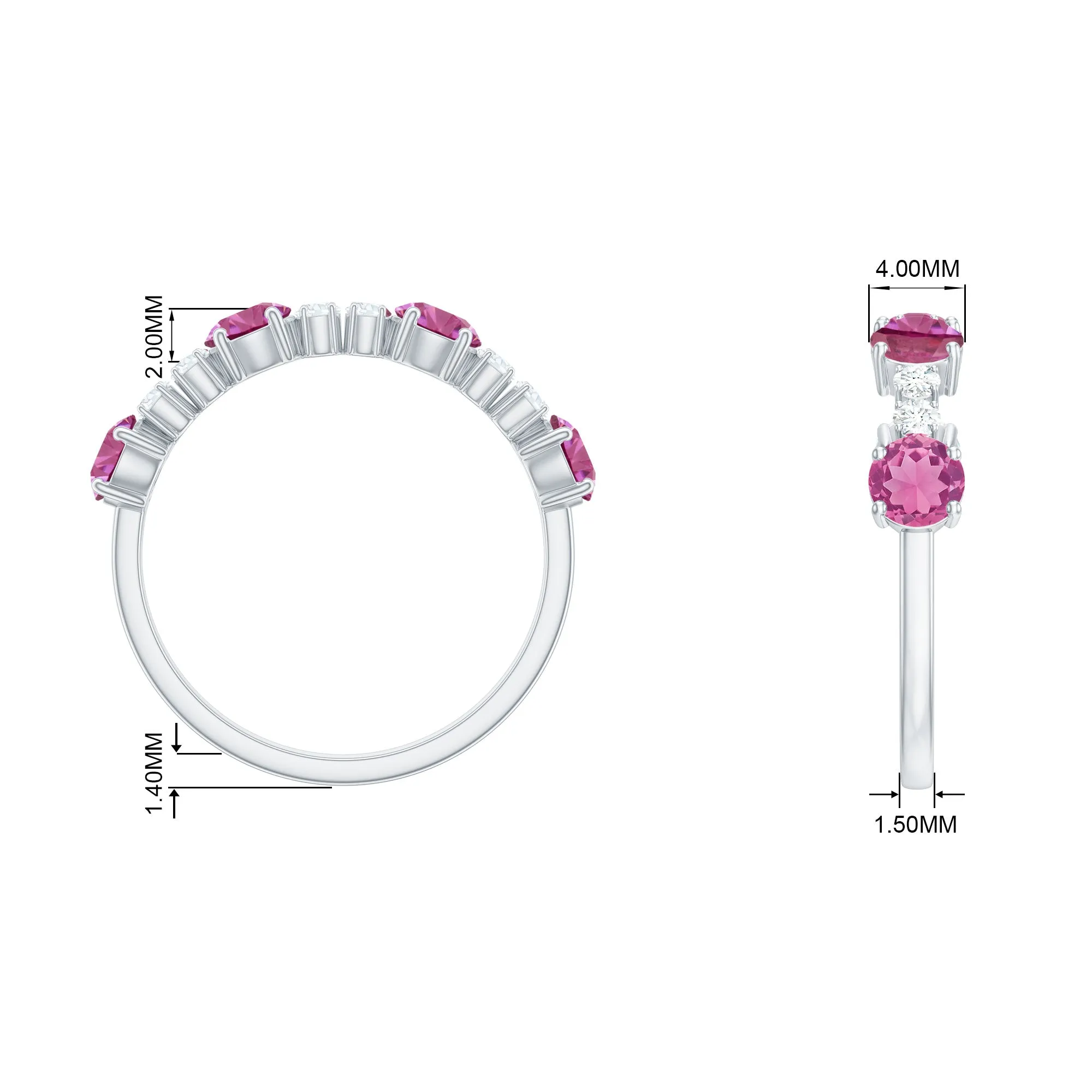 Alternate Semi Eternity Ring with Pink Tourmaline and Diamond