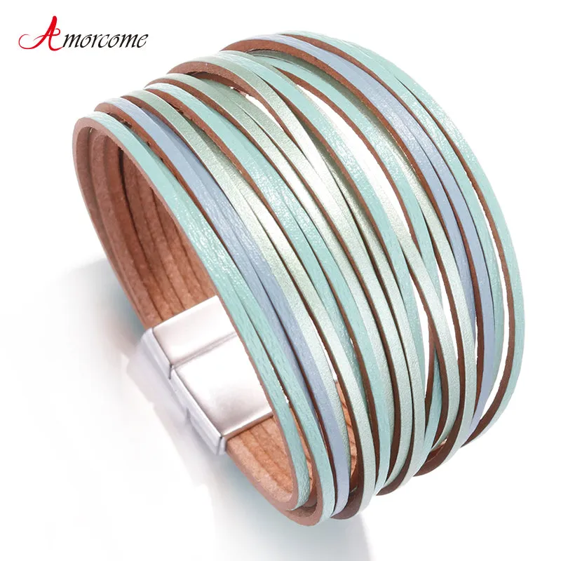 Amorcome Bohemian Leather Bracelets for Women