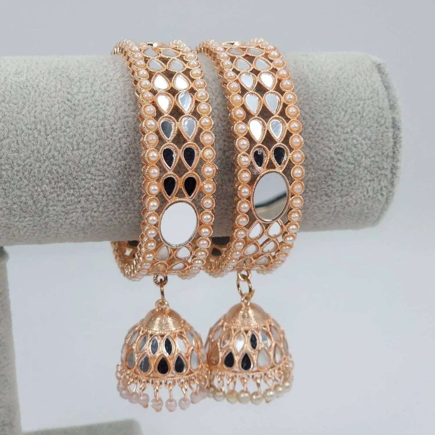 Angela Rose Gold Mirror Jhumka Bangles