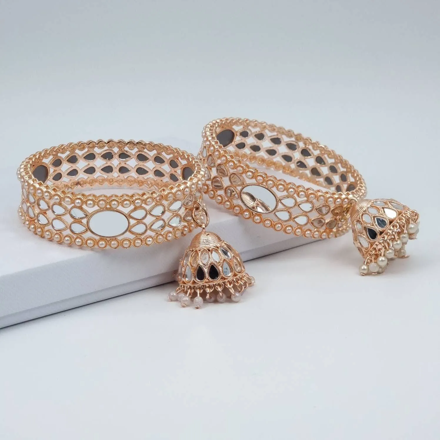 Angela Rose Gold Mirror Jhumka Bangles