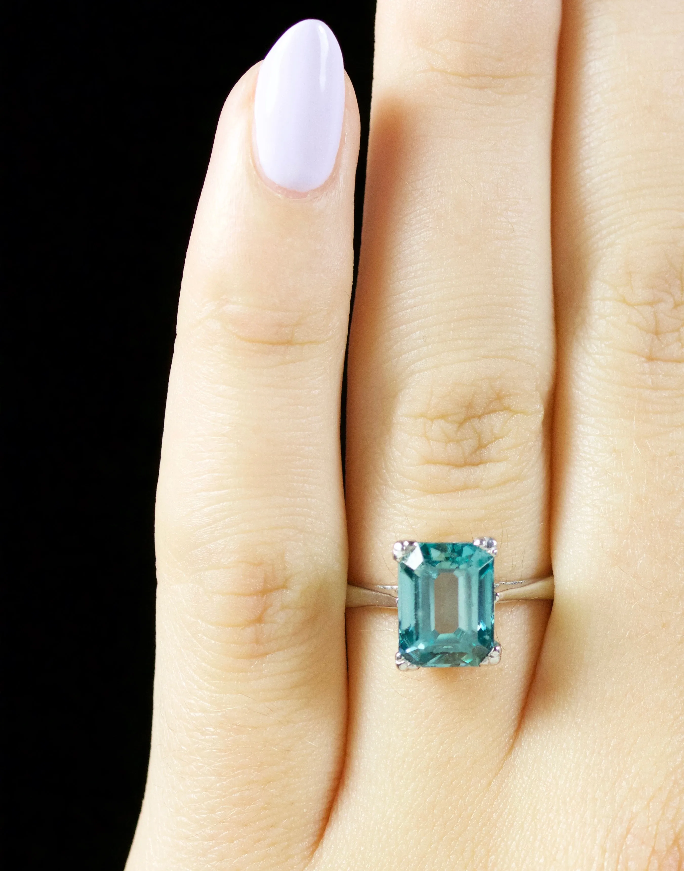 Antique Art Deco Blue Zircon Ring Emerald Cut Plat 18Ct Circa 1920