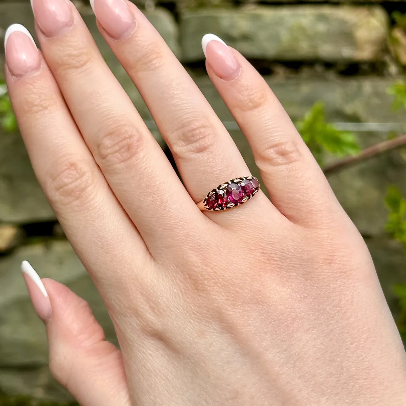 Antique Edwardian Almandine Garnet Ring Dated 1909