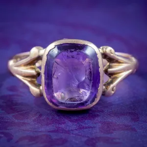 Antique Edwardian Amethyst Intaglio Seal Ring Dated 1915