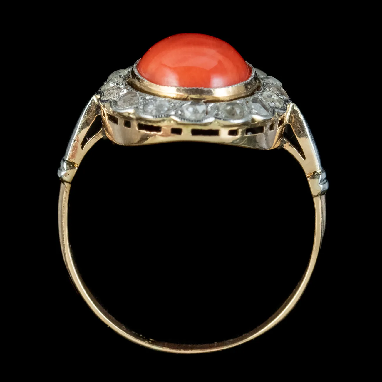 Antique Edwardian Coral Diamond Cluster Ring