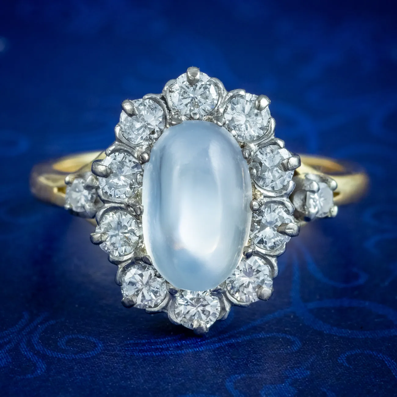 Antique Edwardian Moonstone Diamond Cluster Ring 2ct Moonstone