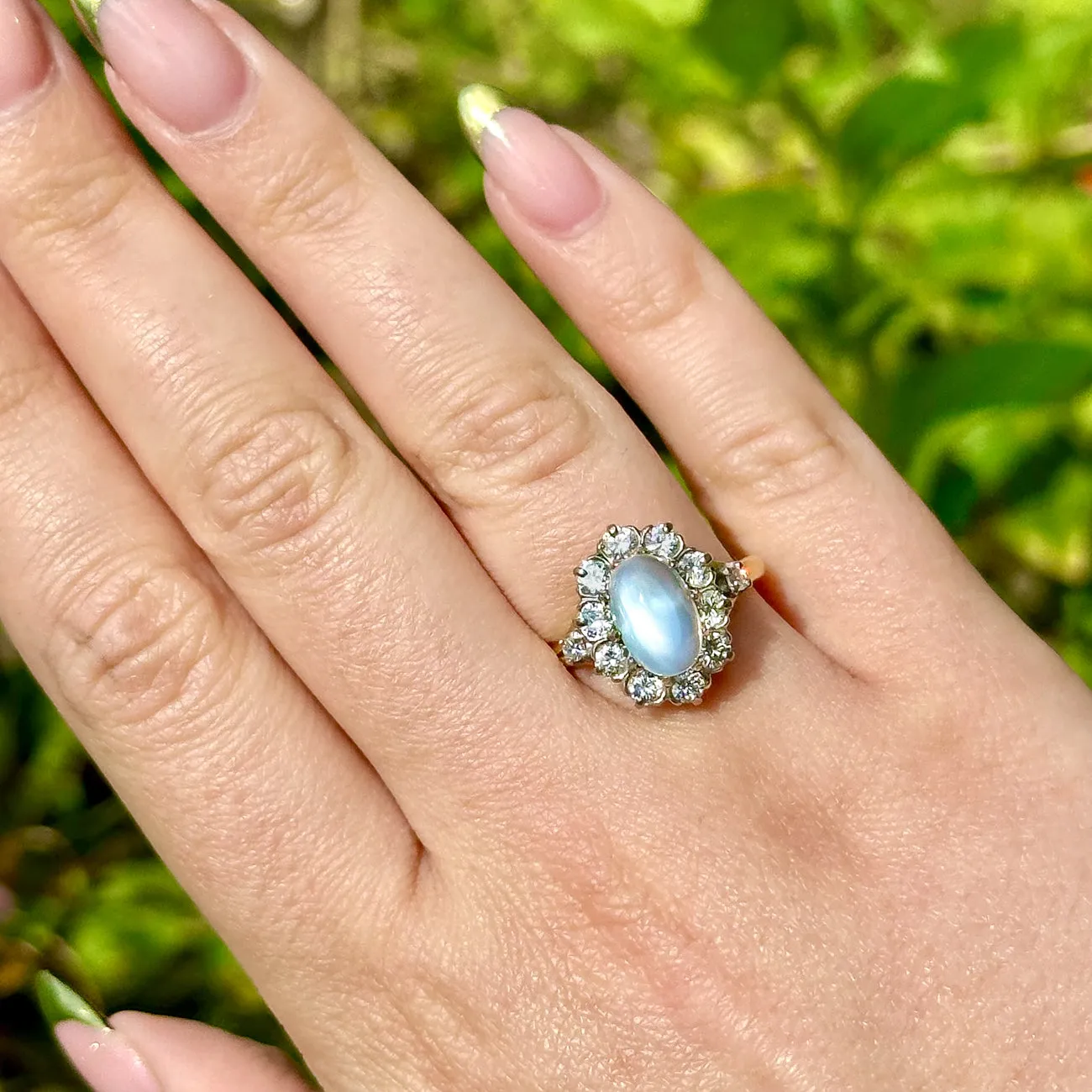 Antique Edwardian Moonstone Diamond Cluster Ring 2ct Moonstone