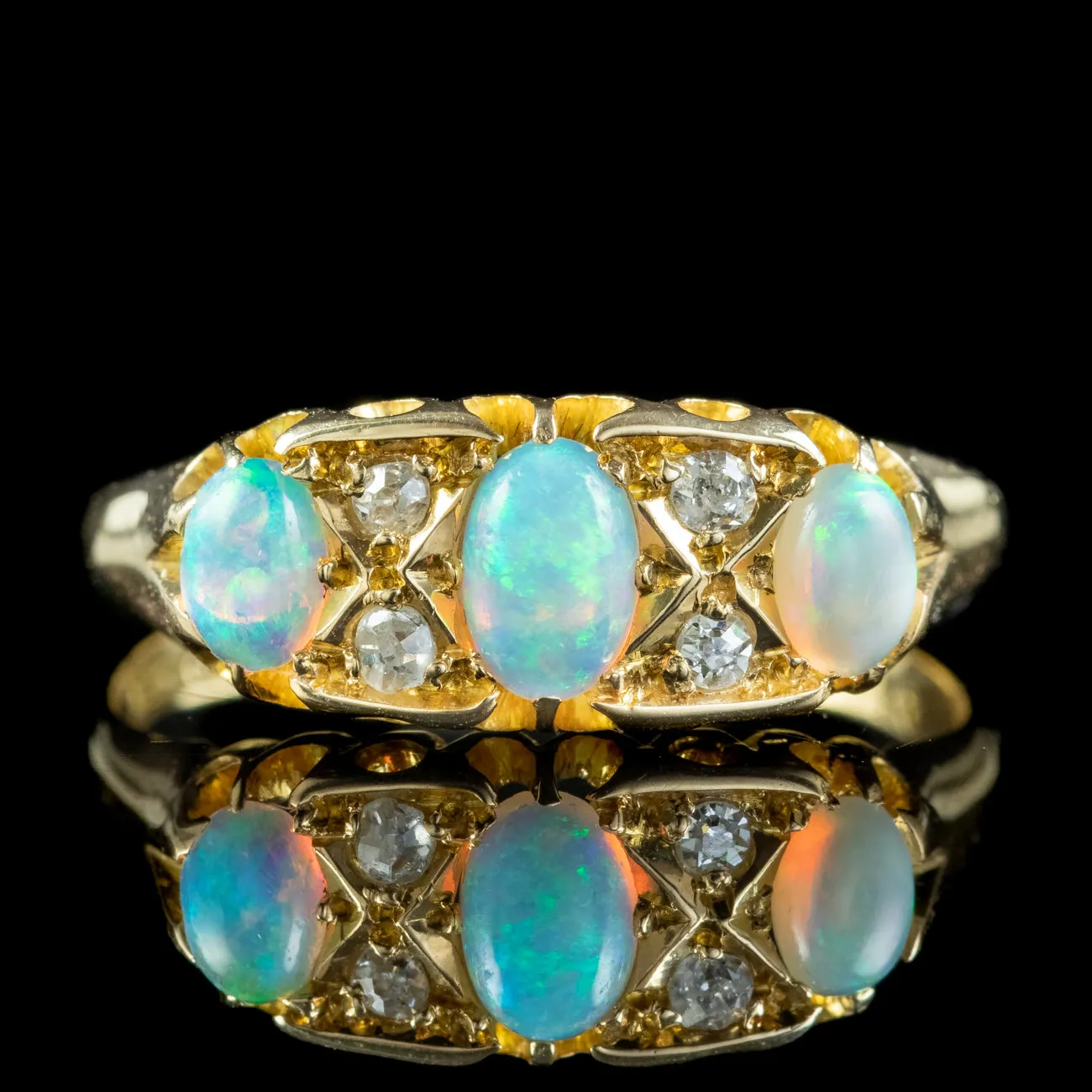 Antique Edwardian Opal Diamond Ring Dated 1910