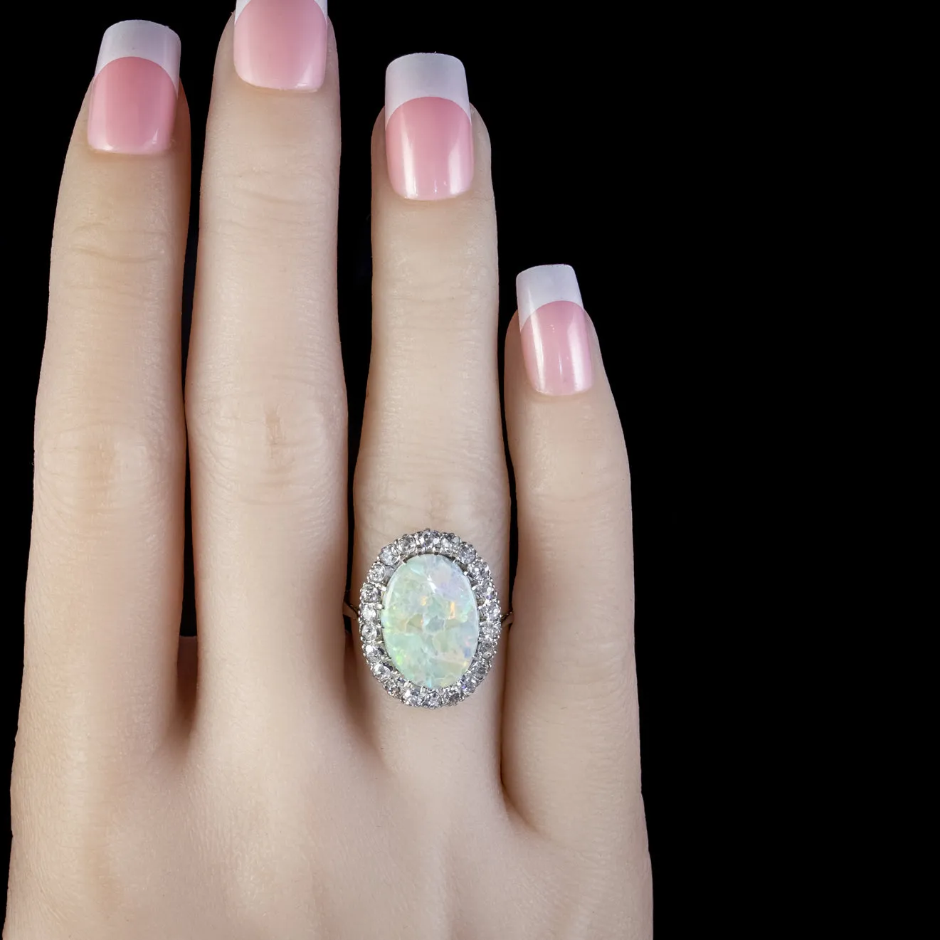 Antique Edwardian Opal Diamond Ring Platinum 7Ct Opal 1.76Ct Of Diamond Circa 1910