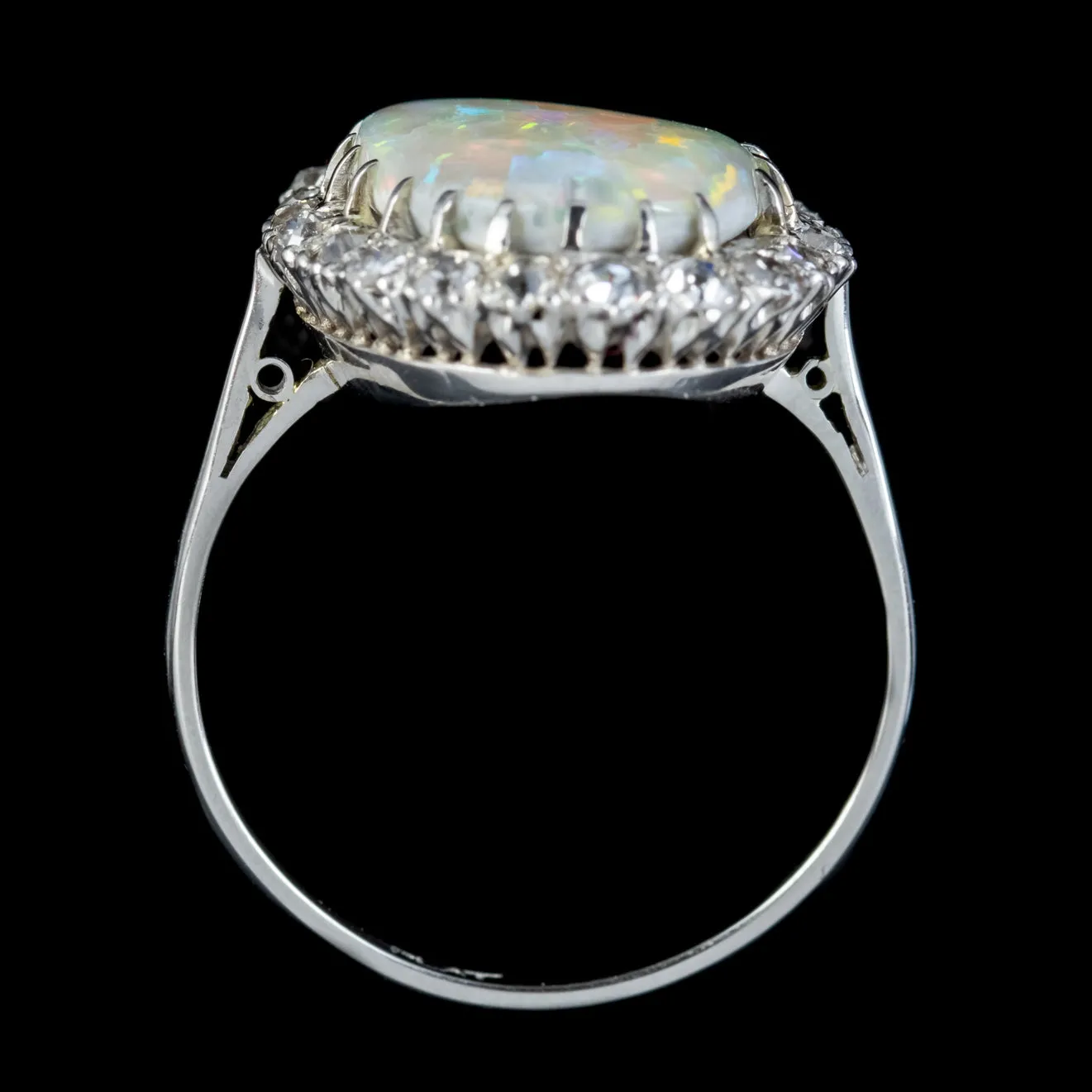 Antique Edwardian Opal Diamond Ring Platinum 7Ct Opal 1.76Ct Of Diamond Circa 1910