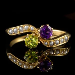 Antique Edwardian Suffragette 0.25Ct Amethyst Peridot 18Ct Gold Circa 1910