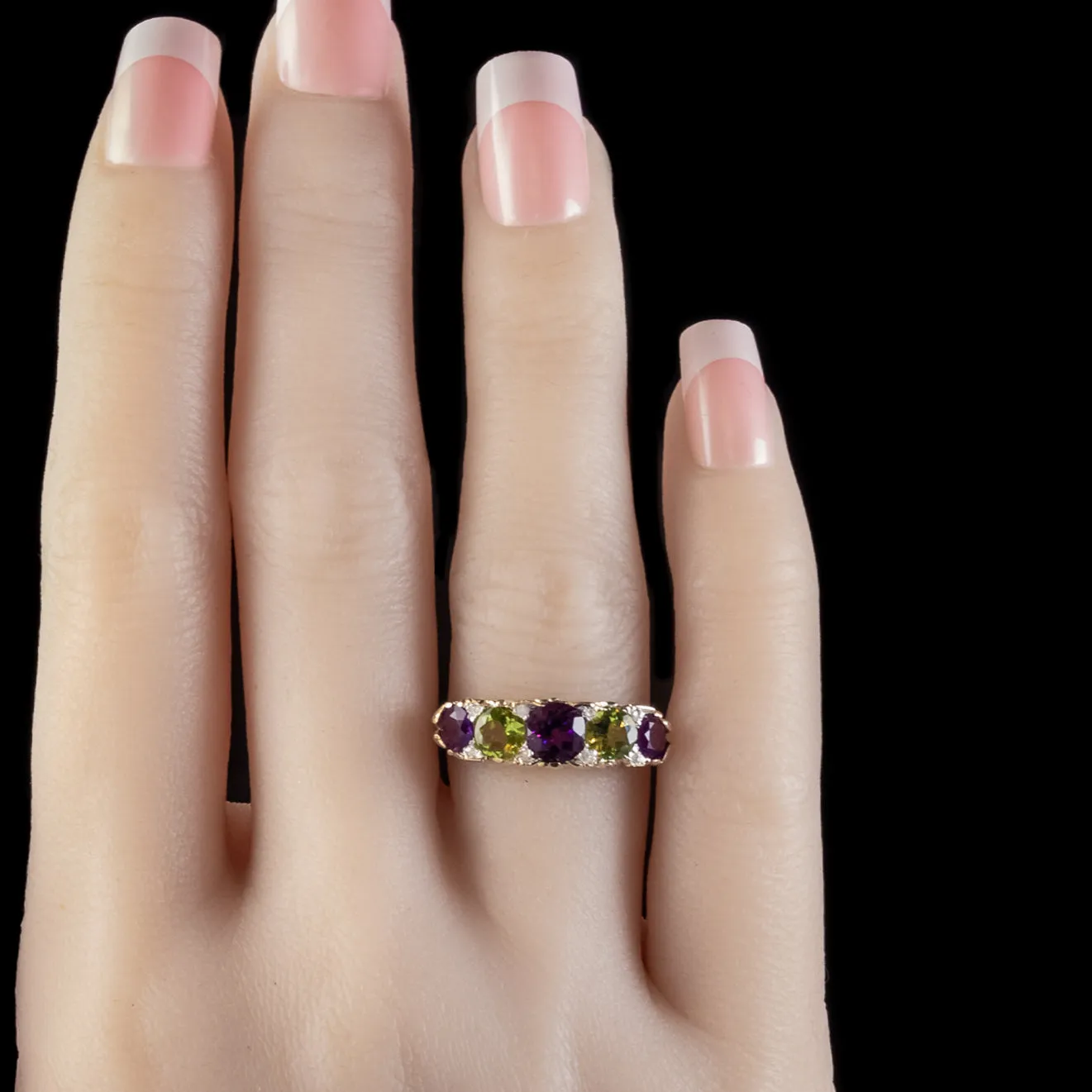 Antique Edwardian Suffragette Amethyst Peridot Diamond Ring 18ct Gold Circa 1910