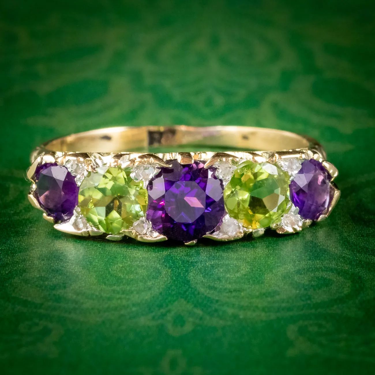 Antique Edwardian Suffragette Amethyst Peridot Diamond Ring 18ct Gold Circa 1910