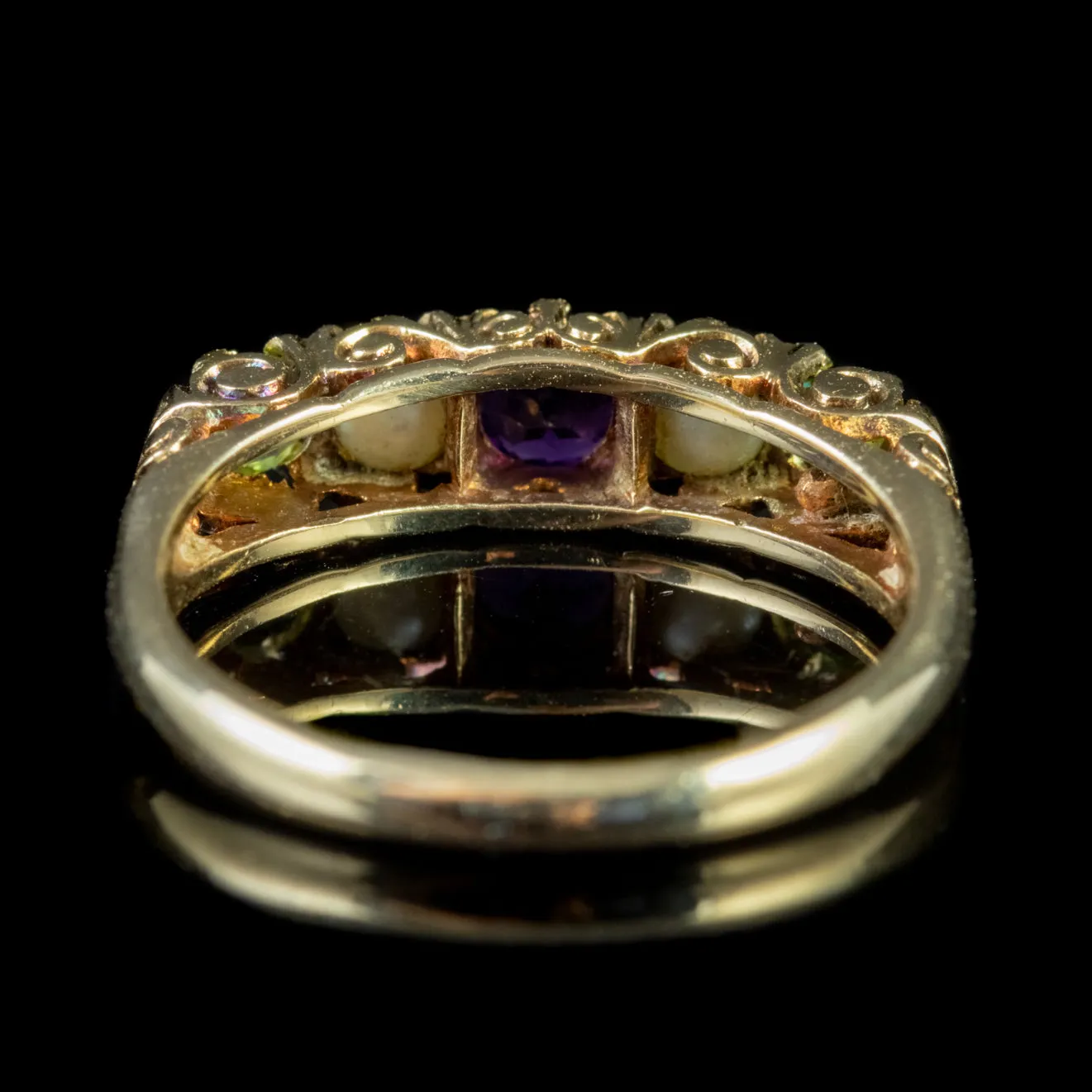 Antique Edwardian Suffragette Gold Ring Amethyst Pearl Peridot Circa 1900