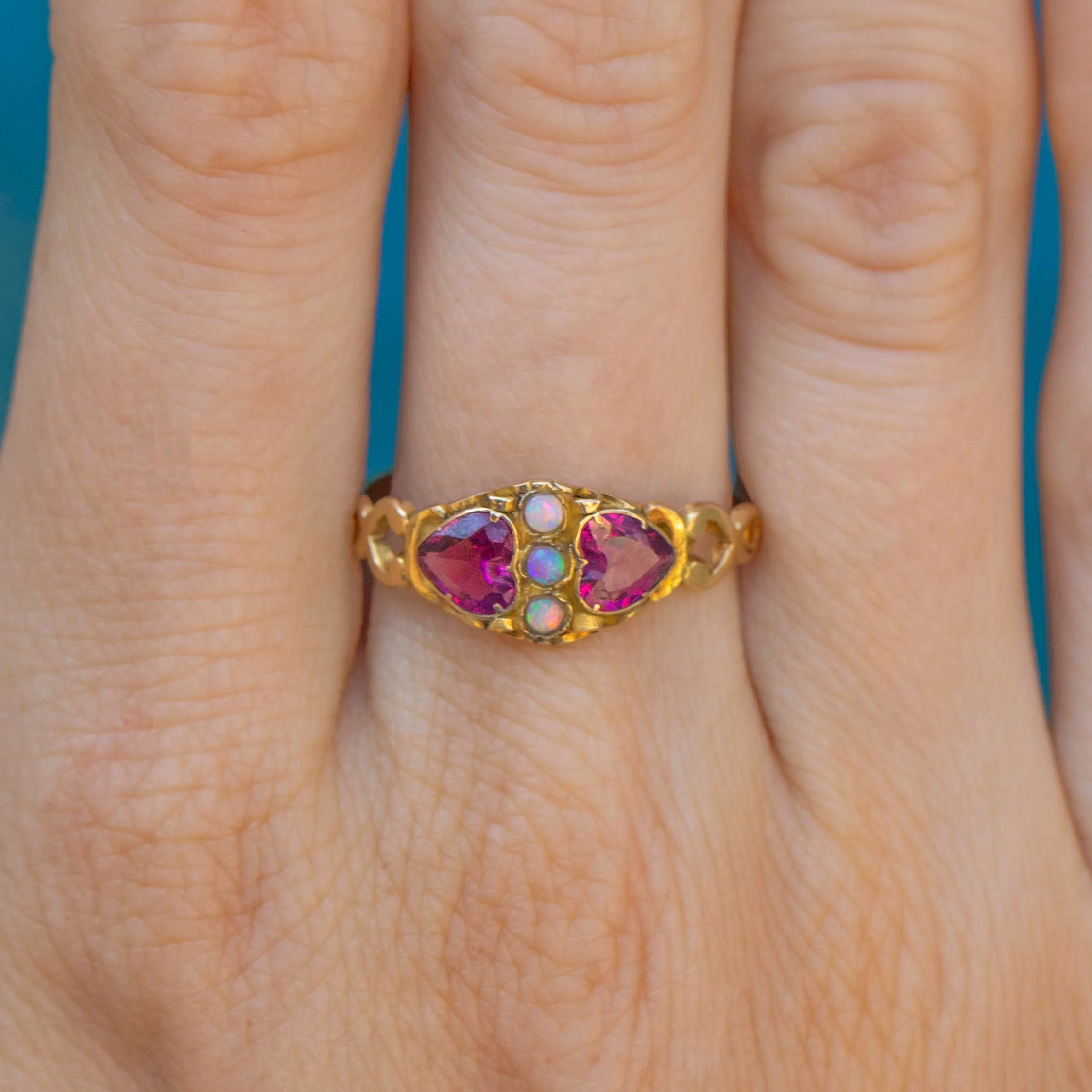 Antique Garnet Heart & Opal Cluster Ring, c.1864