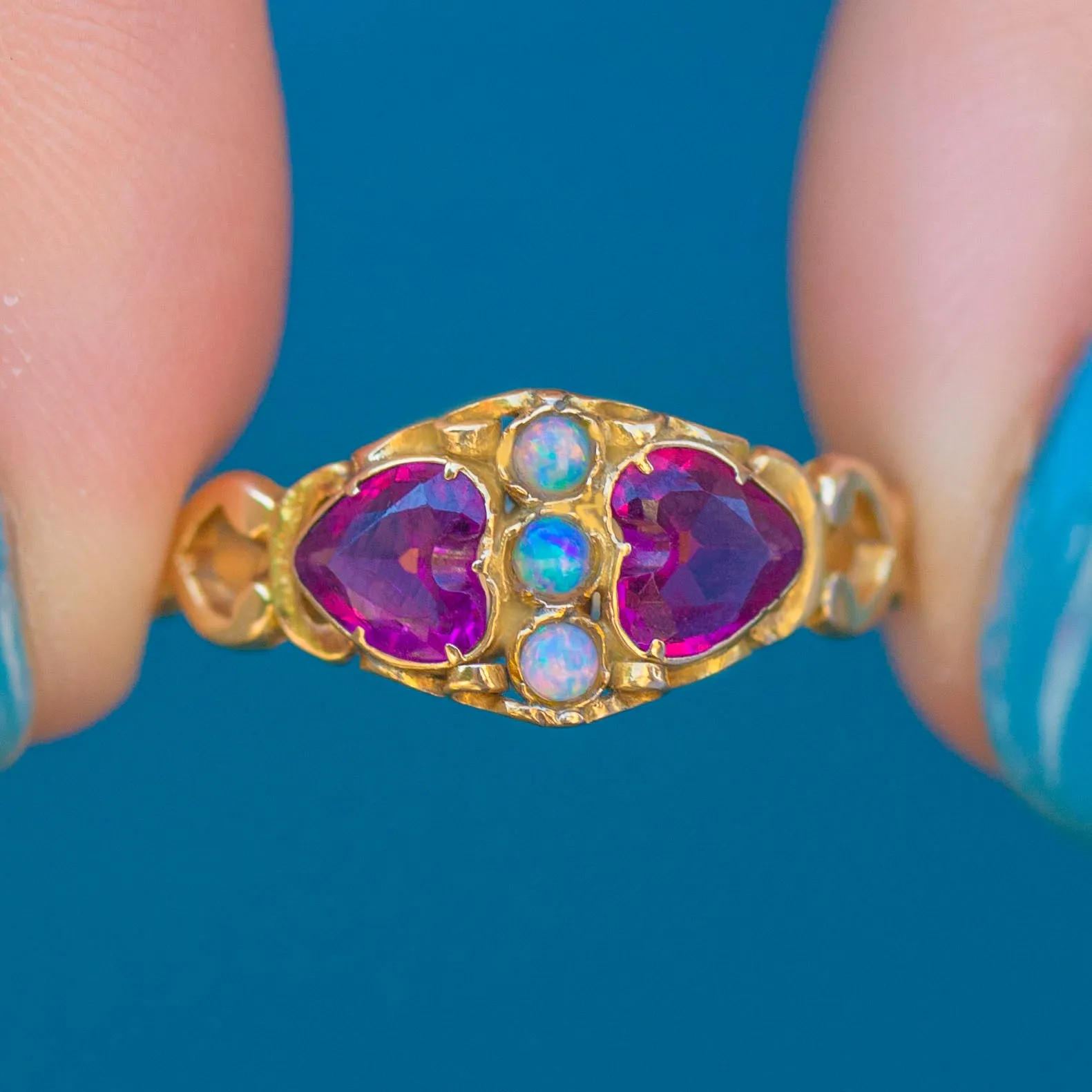 Antique Garnet Heart & Opal Cluster Ring, c.1864