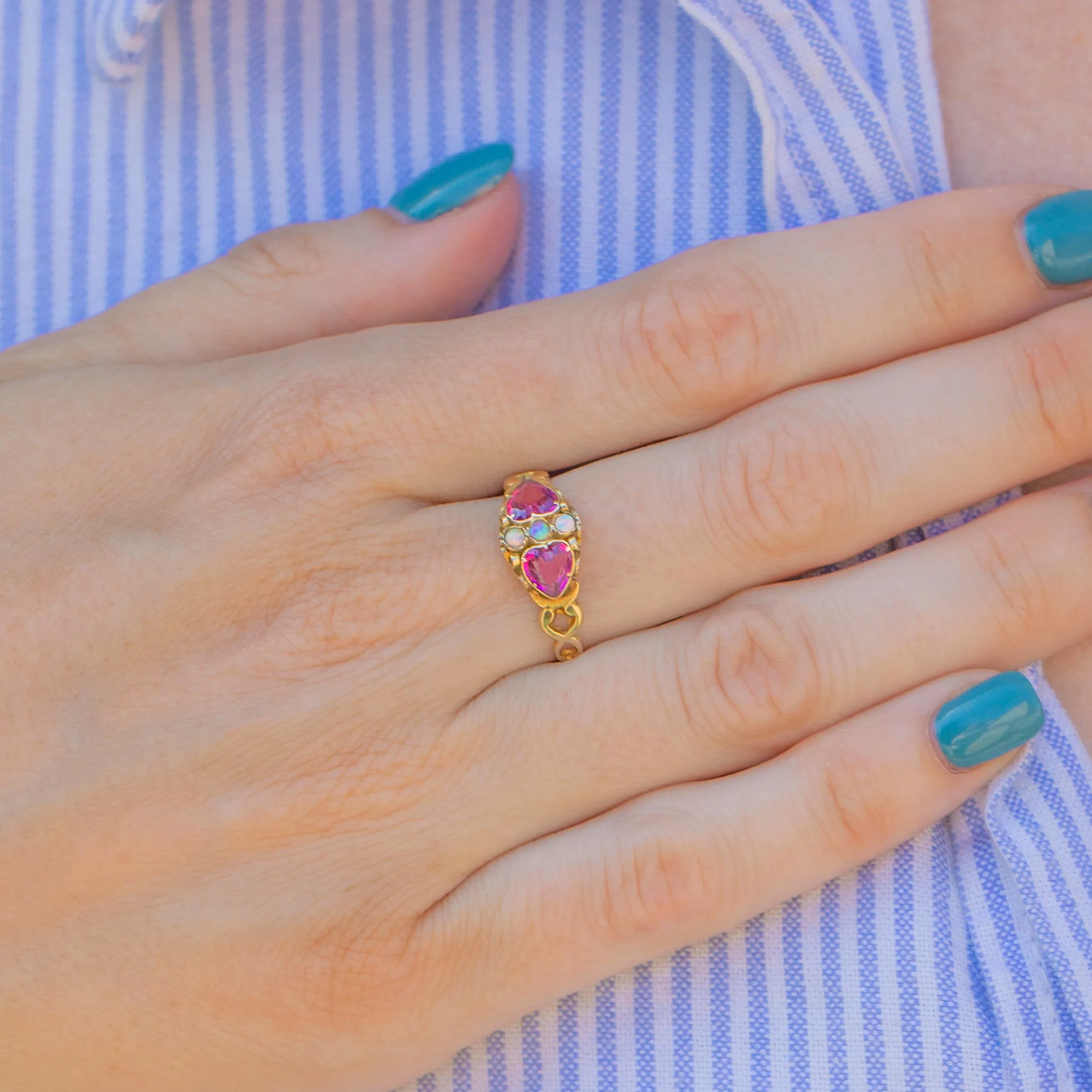 Antique Garnet Heart & Opal Cluster Ring, c.1864