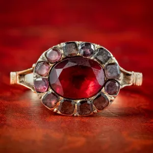 Antique Georgian Flat Cut Garnet Cluster Ring 2ct Of Garnet