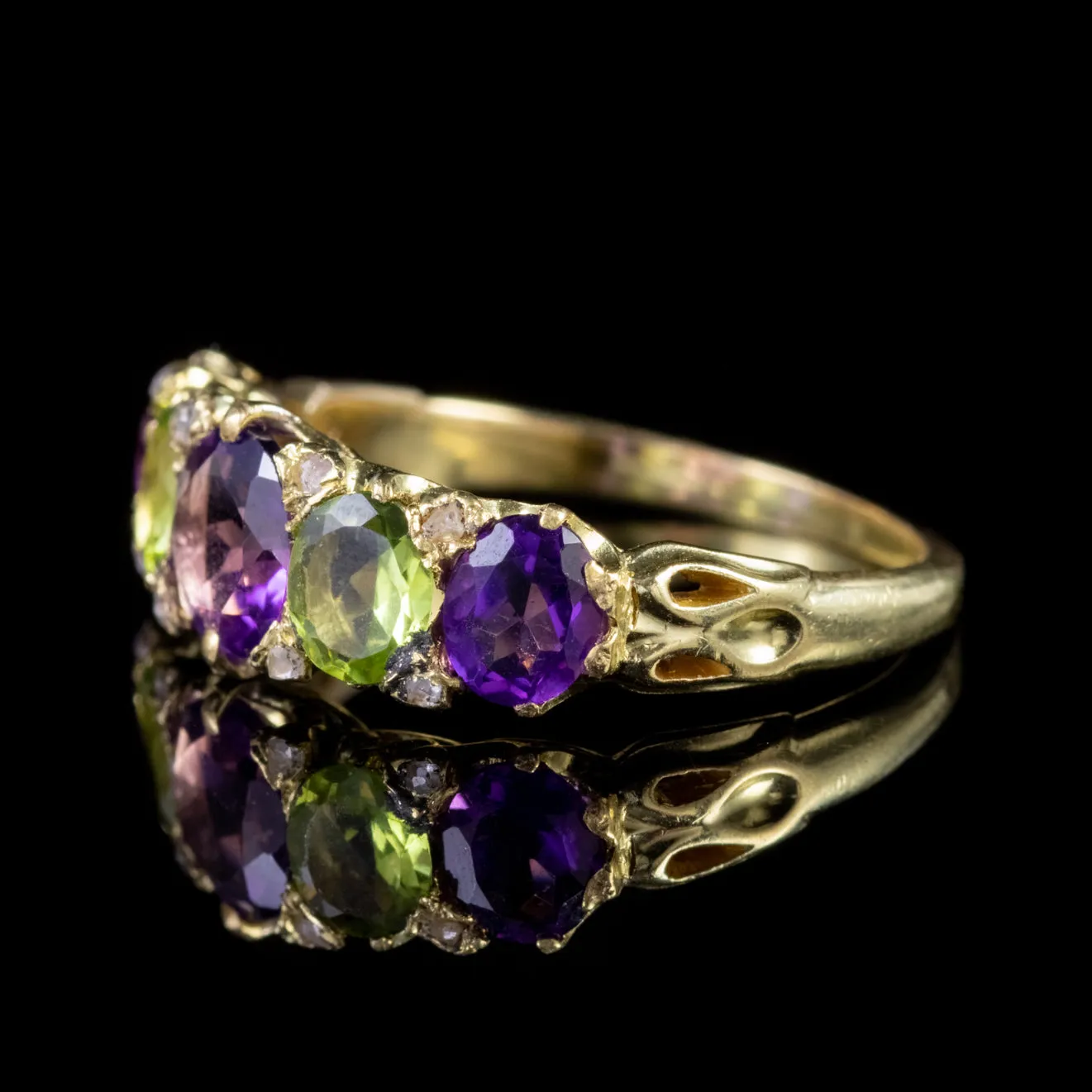 Antique Suffragette Edwardian Amethyst Peridot Ring 18Ct Gold Circa 1910