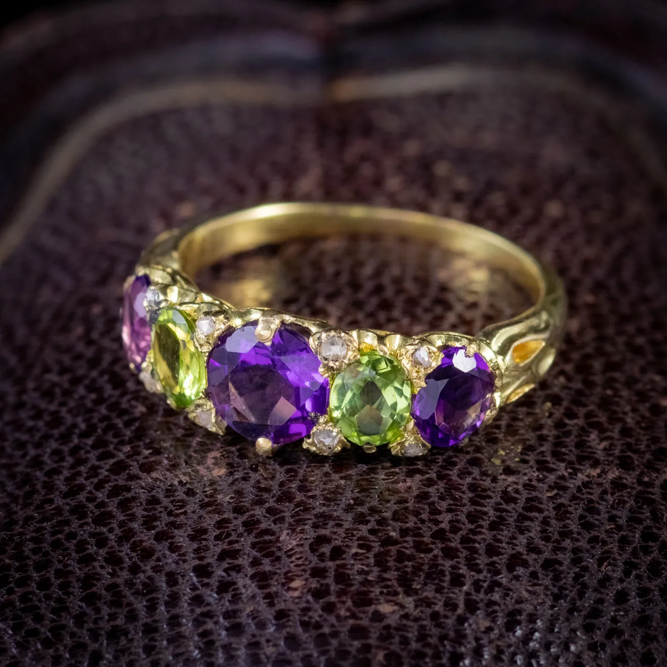 Antique Suffragette Edwardian Amethyst Peridot Ring 18Ct Gold Circa 1910