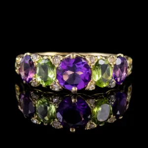 Antique Suffragette Edwardian Amethyst Peridot Ring 18Ct Gold Circa 1910