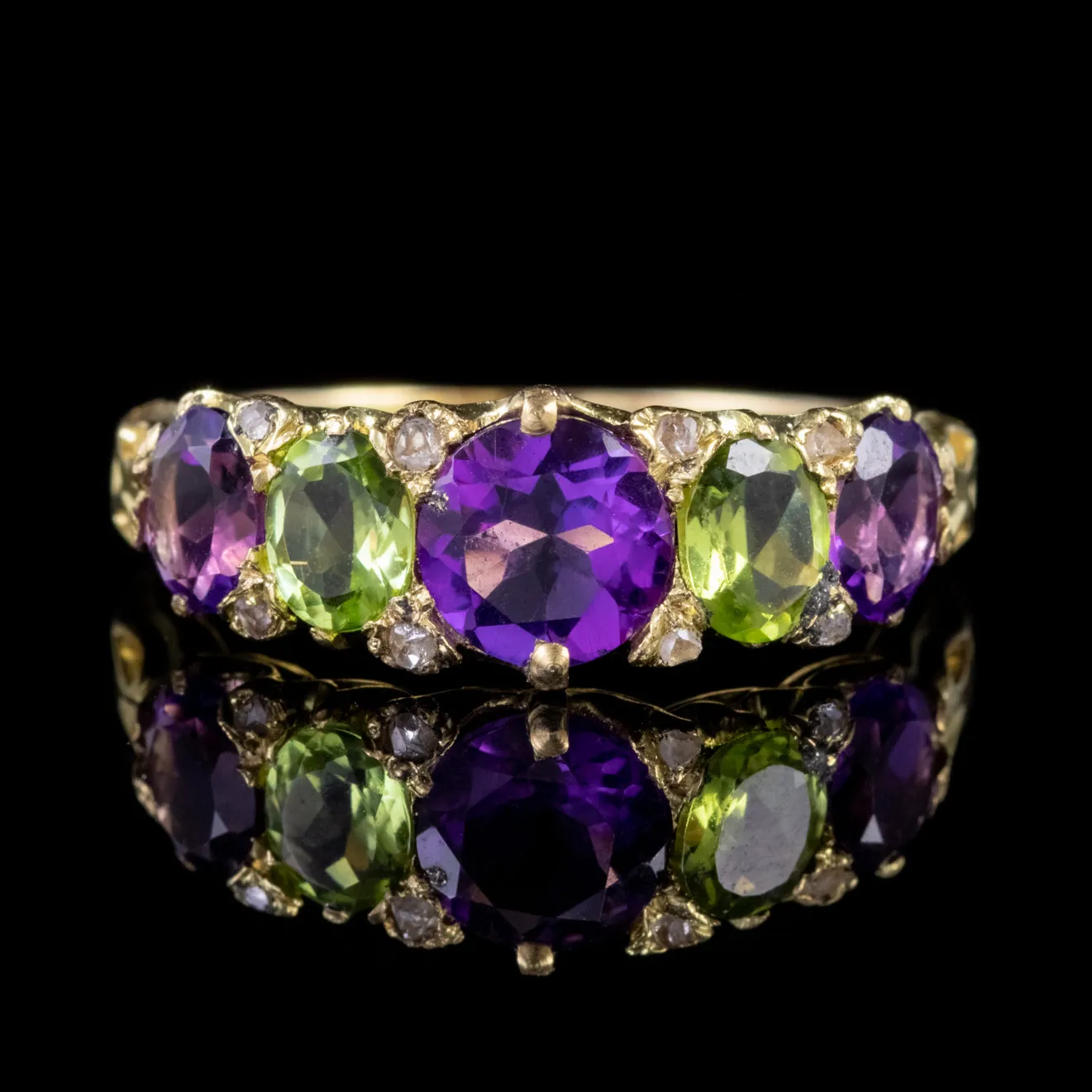 Antique Suffragette Edwardian Amethyst Peridot Ring 18Ct Gold Circa 1910