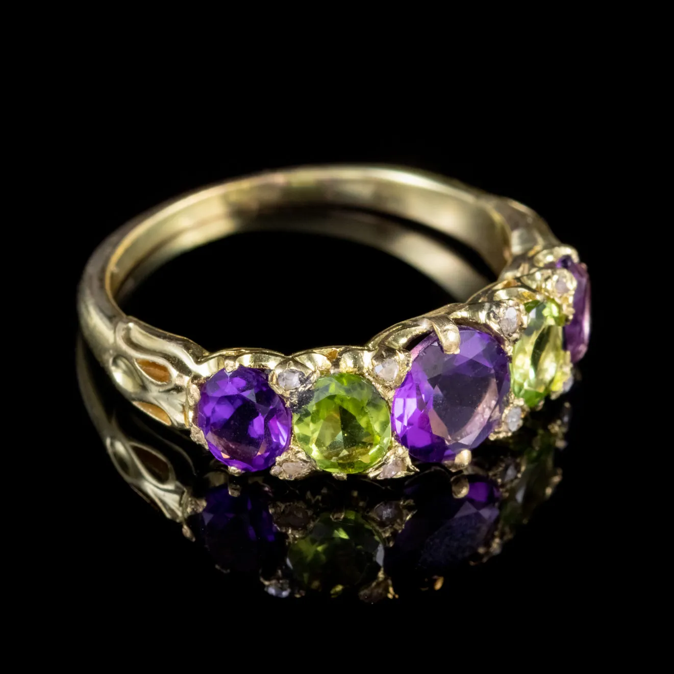 Antique Suffragette Edwardian Amethyst Peridot Ring 18Ct Gold Circa 1910