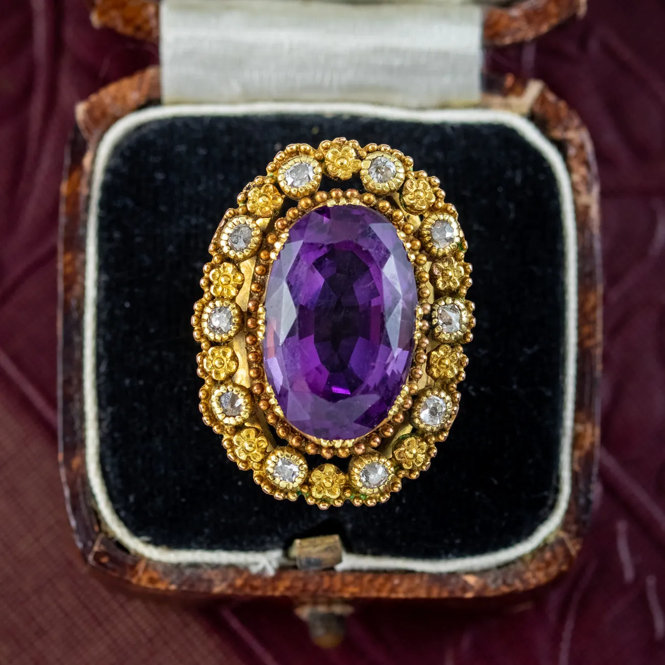 Antique Victorian Amethyst Diamond Ring 7.2ct Amethyst