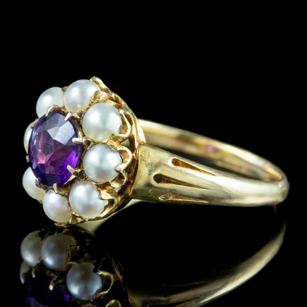 Antique Victorian Amethyst Pearl Cluster Ring 1.2ct Amethyst