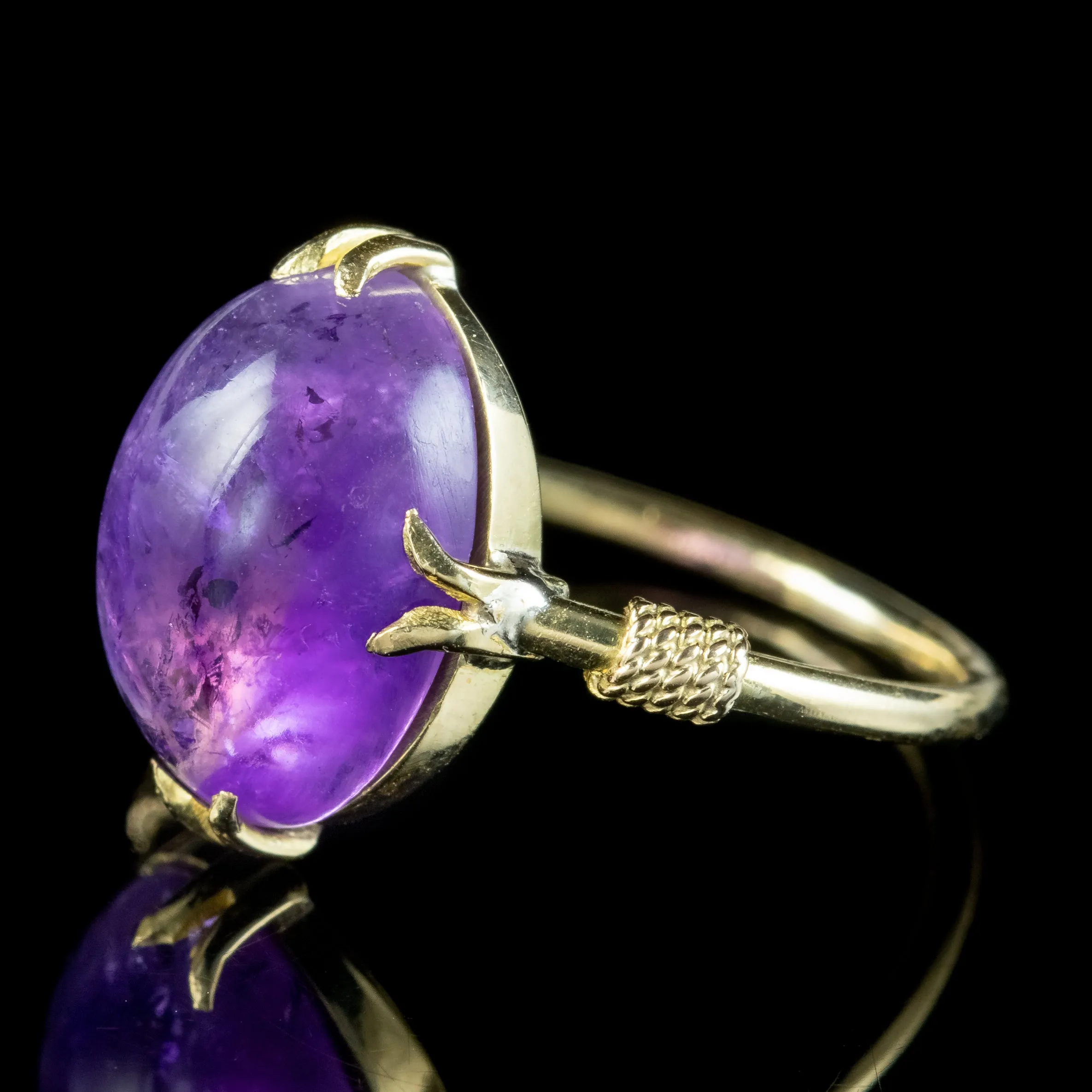 Antique Victorian Amethyst Ring 5ct Cabochon Amethyst