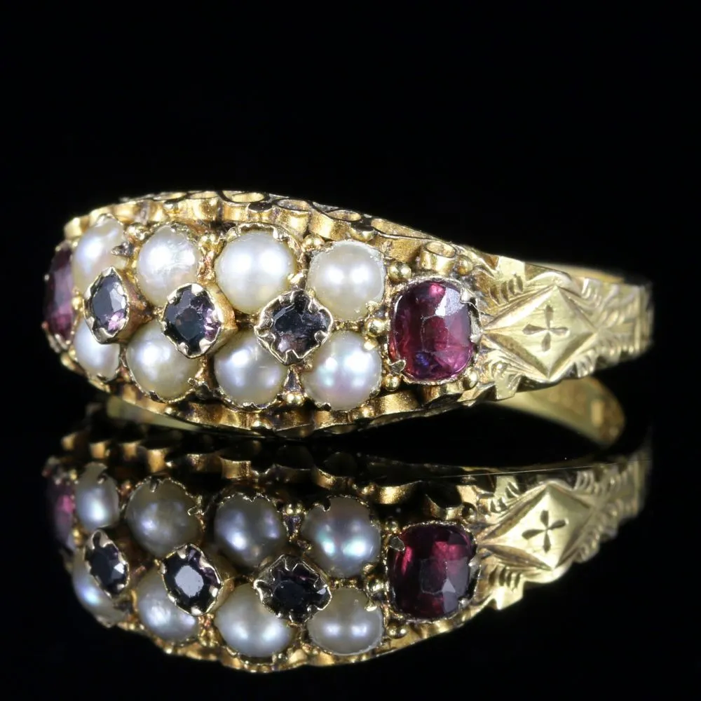 Antique Victorian Garnet Pearl Ring Dated 1881