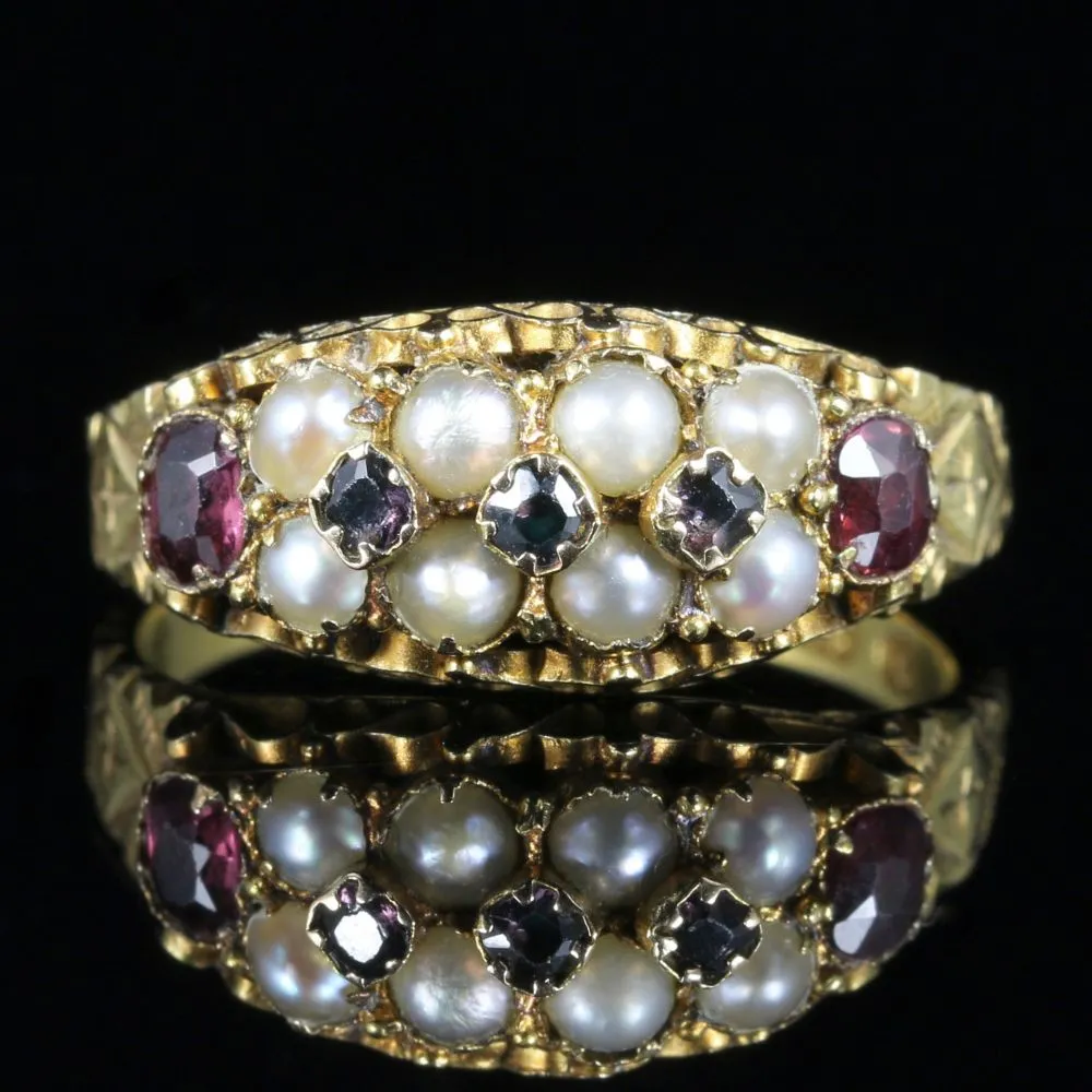 Antique Victorian Garnet Pearl Ring Dated 1881