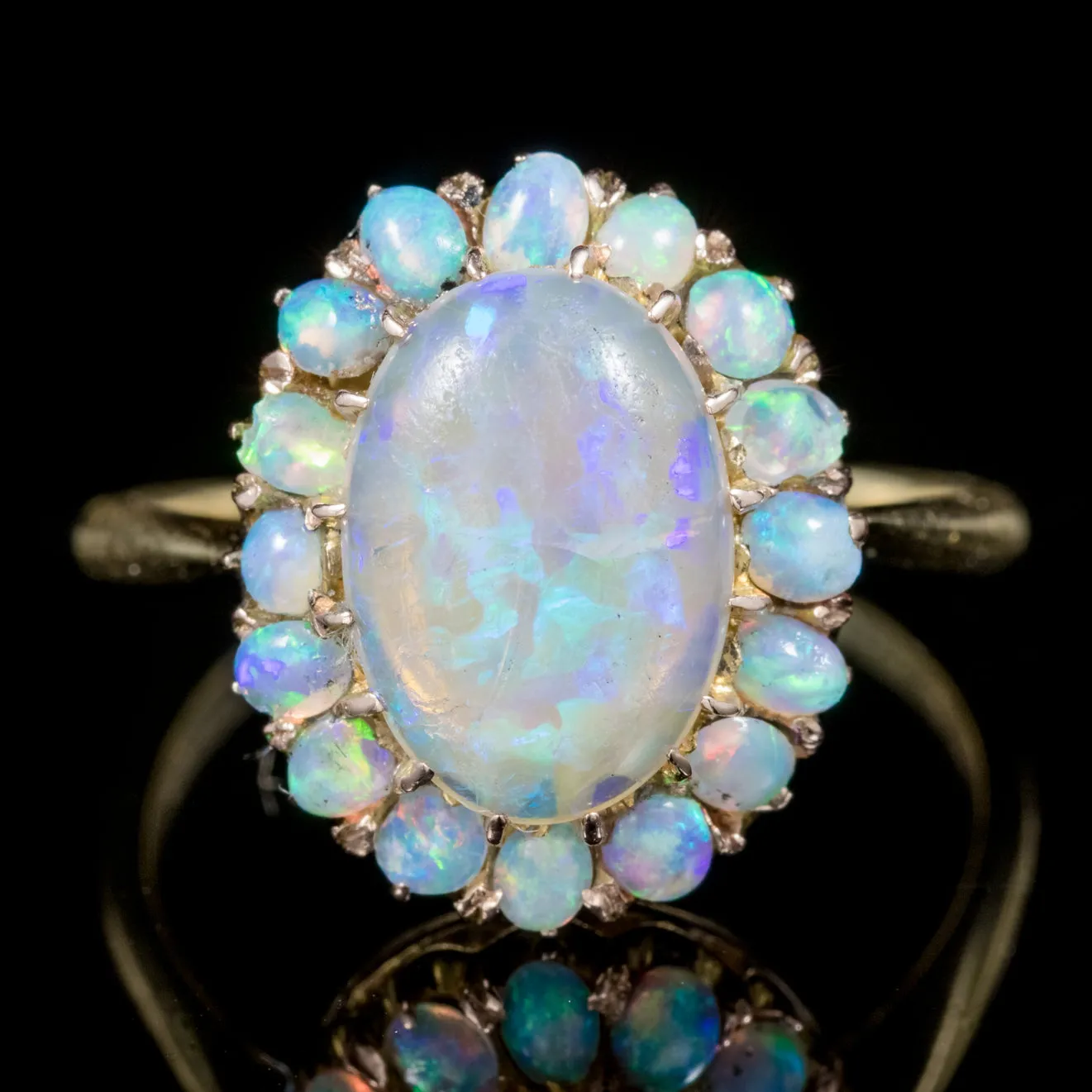 Antique Victorian Natural Opal Cluster Ring 18Ct Gold Circa 1900