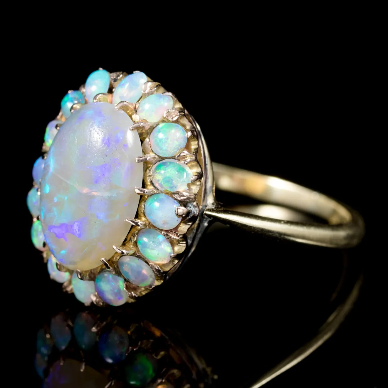 Antique Victorian Natural Opal Cluster Ring 18Ct Gold Circa 1900