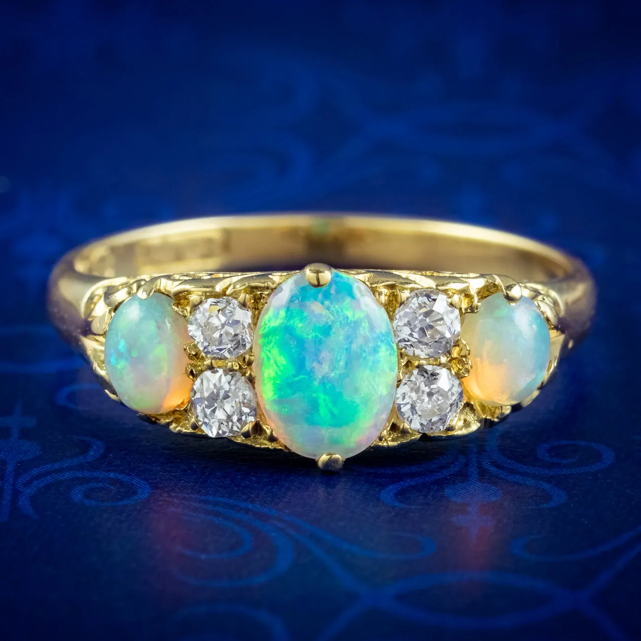 Antique Victorian Natural Opal Diamond Ring 1.1ct Opal