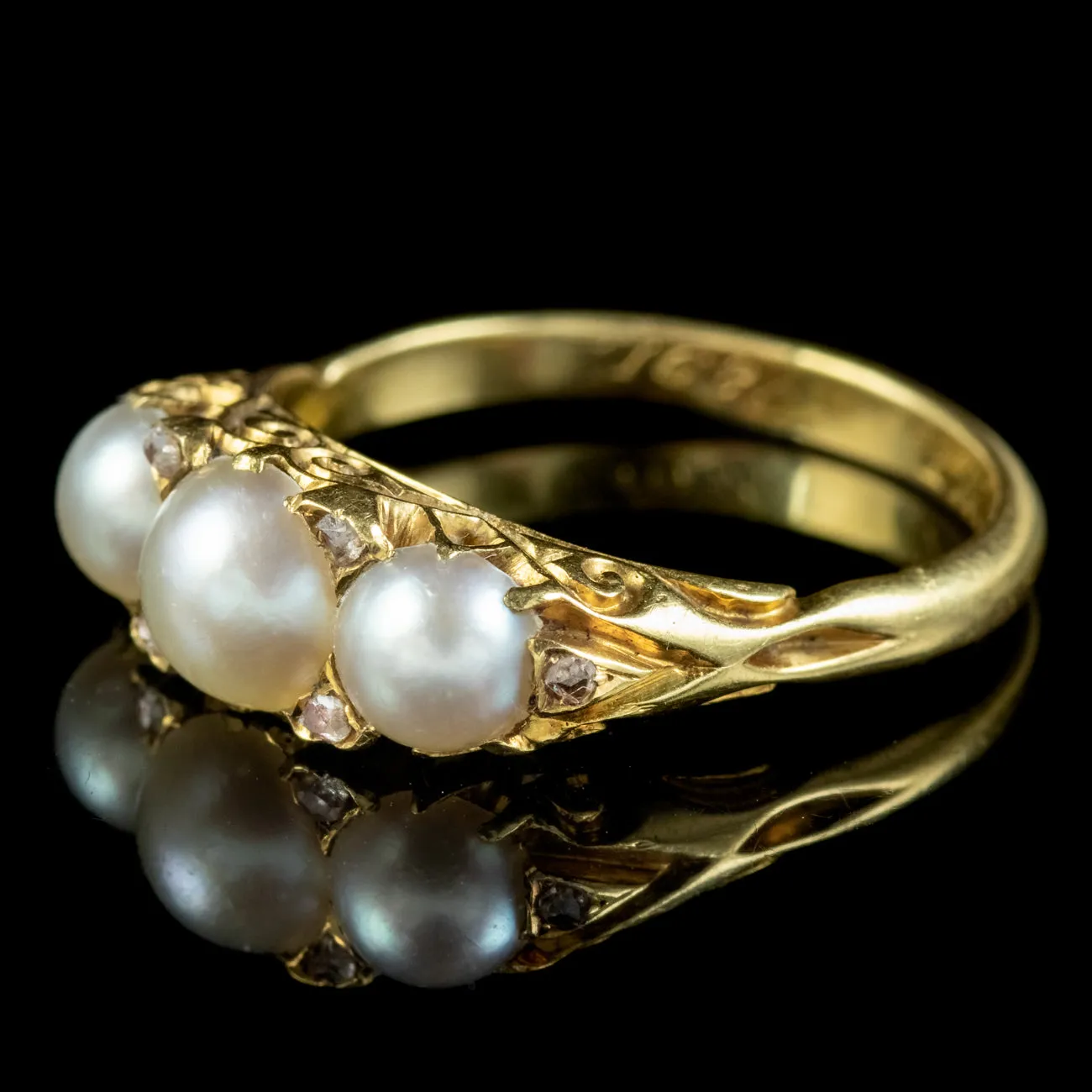 Antique Victorian Natural Pearl Diamond Ring Dated 1891