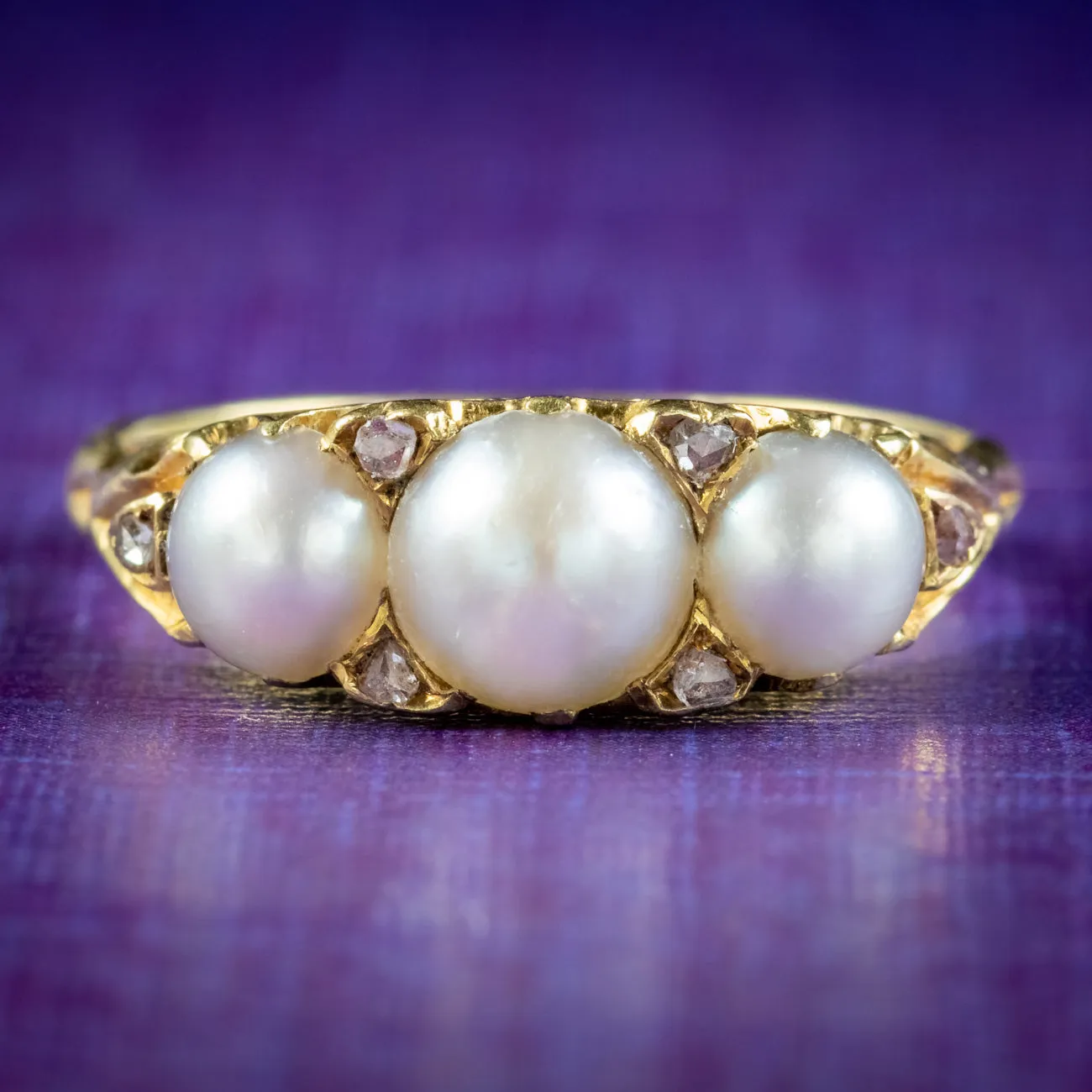 Antique Victorian Natural Pearl Diamond Ring Dated 1891